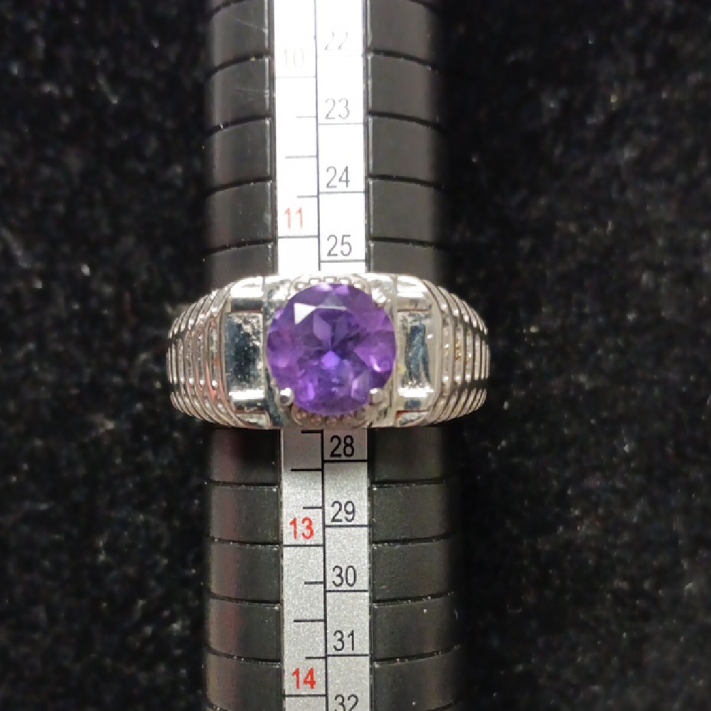 African Amethyst Men's Ring in Stainless Steel (Size 12.0) 2.40 ctw